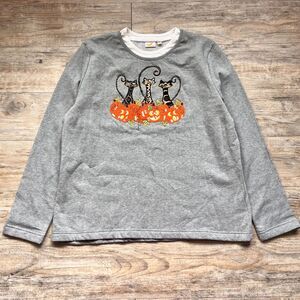 Vintage Halloween Cat Pumpkin Sweatshirt Cottagecore Granny 90s XL Top Cute